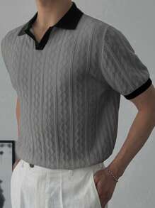 DAZY Men's Casual Minimalist Contrast Color Patchwork Knit Sweater, Summer - Dark Grey - View 2