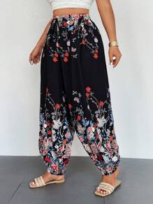 Breezaya Plus Size Bohemian Loose Casual Lightweight Patterned Cropped Pants - Multicolor - View 5