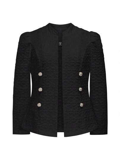 SHEIN Unity Plus Size Women's Double-Breasted Puff Sleeve Elegant Blazer Graduation,Back To School,Teacher Outfits For Women Fall Cloth For Women Autumn