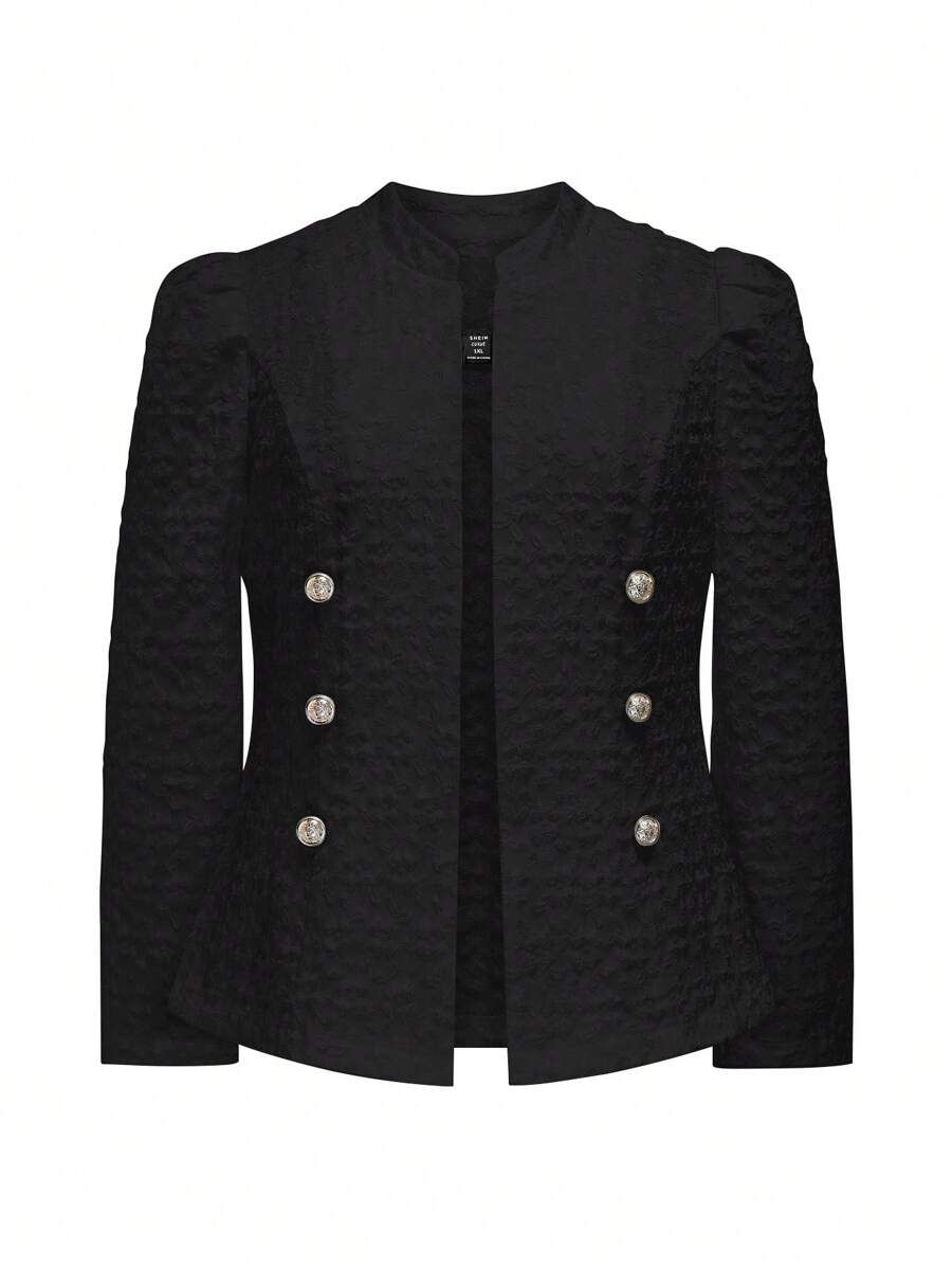 SHEIN Unity Plus Size Women's Double-Breasted Puff Sleeve Elegant Blazer Graduation,Back To School,Teacher Outfits For Women Fall Cloth For Women Autumn - Black - View 1