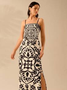 CAJUNI Fusta de damă vintage boemă neagră cu imprimeu floral cu fante înalte, vacanță ocazională - Multicolor - Vizualizare 7