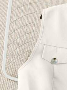 SHEIN Clasi 女士优雅时尚通勤休闲无袖 V 领收腰吊带背心和 A 字长裙套装，纯色复古风格，适合度假和通勤 - 杏色 - 查看 4