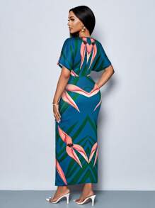 SOLERSUN 女士优雅印花 V 领开叉紧身派对连衣裙，春夏季假日装