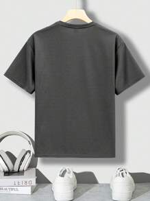 SHEIN Top cu mânecă scurtă, casual, pentru adolescenți, cu umeri, cu text în limba engleză în relief