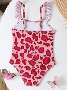 Young Girl Leopard Print Monokini Swimsuit - Hot Pink - View 5