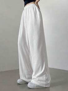 DAZY Pantalones de chándal de pierna ancha con cintura de cordón de unicolor para mujer