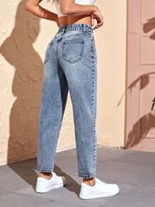 SHEIN PETITE Women's Straight Leg Casual Pocket Jeans - Medium Wash - View 2