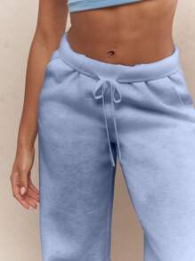 MISSGUIDED 舒适宽腿慢跑运动裤，带侧袋，非常适合家居服、运动休闲、健身、瑜伽、秋冬舒适裤，腰部有抽绳 - 藍色 - 查看 3