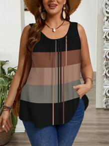 EMERY ROSE Plus Size Loose Wide Strap Ruched Tank Top, Suitable For Spring & Summer Suitable For Going Out,Vacation - Multicolor - View 4