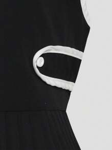 SHEIN Explorewe 女孩休闲黑色彼得潘领无袖 A 字形连衣裙围裙 - 黑色 - 查看 5