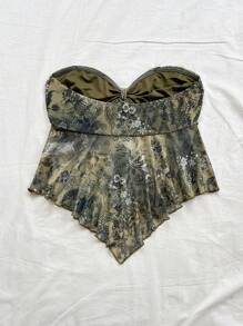 Soleia 女士复古印花结饰前系带荷叶边拼布短款上衣，度假风格 - 彩色 - 查看 6