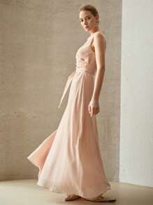 MOTF PREMIUM LINEN WRAP SLEEVELESS DRESS - Dusty Pink - View 3