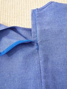 SHEIN 可爱少女时尚珍珠蝴蝶结装饰无袖 A 字裙 - 藍色 - 查看 4