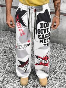 PAVTROS Men's Drawstring Waist Pocket Pentagram Studded Wide Leg Pants,Rhinestone,Halloween,Halloween Party,Streetwear - Multicolor - View 3