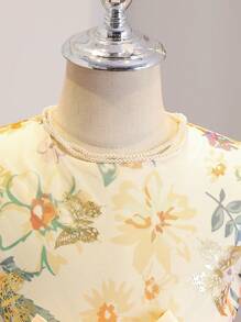 Girls' Sweet Puff Sleeve Princess Dress, Net Yarn Printed Dress For Birthday Party, Stage Performance, Fashionable Outfits - Orange - View 6