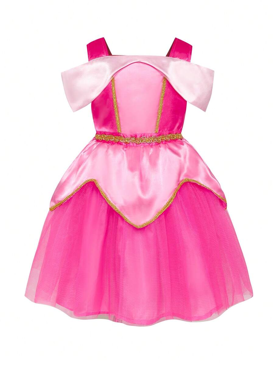 SHEIN Playful Pals Young Girl' Elegant Princess Tulle Dress, Charming Fuchsia Party Costume Suitable For Holiday Celebrations, Parties, Photo Shoots, Spring/Summer - Hot Pink - View 1