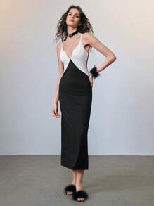 SHEIN Unity Robe fourreau maxi avec couleurs contrastées, sexy