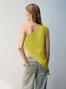 Maija Blusa casual de verano para mujer de color verde salvia con volantes asimétricos sin mangas, apta para la oficina y el casual, ideal para otoño, Navidad, Día de San Patricio, Pascua, fiestas, vacaciones de verano, salidas y graduación - Mostaza Amarilla - Ver 5