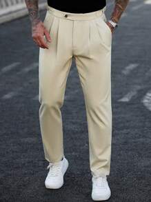 Manfinity CasualCool Men's Slim-Fit Solid Color Casual Suit Pants, Minimalist Style For Daily Wear Casual