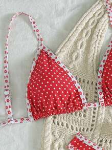 SHEIN Swim Random Polka Dot Print Spaghetti Strap Triangle Bra And High Cut Bottoms Women 2 Pieces Swimwear, Cute Summer Beach Holiday Style Bikini Set