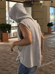 DAZY Men's Sleeveless Solid Gray Hoodie For Summer - Grey - View 2