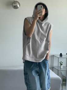 DAZY Men's Sleeveless Solid Gray Hoodie For Summer - Grey - View 7