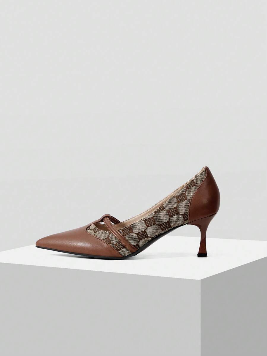 MOTF PREMIUM TACONES ALTOS CON PUNTA ELEGANTES DE COLOR MARRÓN PARA DAMAS DE OFICINA, ZAPATOS DE VESTIR CLÁSICOS CON CORREA PARA MUJER - Marrón - Ver 1