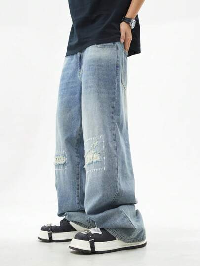 Street Life Men's Street Baggy Pocket Distressed Wide Leg Loose Casual Jeans