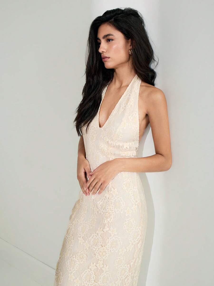 Maija Váy ren thoải mái thời trang giản dị mùa xuân/hè 2025 cho nữ - Màu be - Xem 1