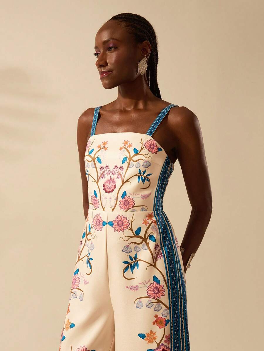 CAJUNI 女士波西米亚风热带花卉印花度假休闲无袖阔腿连体裤 - 彩色 - 查看 1