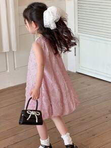 DAZY Vestido suelto y casual de cuello redondo sin mangas y texturizado liso para niñas jóvenes, conjunto de verano para niñas