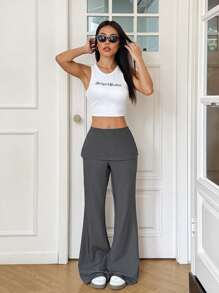 SHEIN EZwear Pantalón casual de verano para mujer, 2 en 1, falda-pantalón, pantalón campana