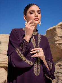 Al Najma 女士阿拉伯风格简约连衣裙，适合夏季 - 紫色 - 查看 8