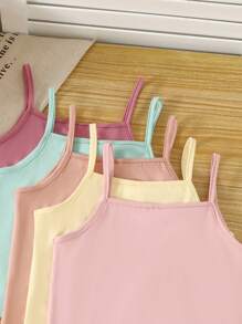 SHEIN 5pcs Young Girl White Milk Silk Fabric Simple Spaghetti Strap Casual Comfortable Tank Tops With Bow Design, Suitable For Layering - Multicolor - View 6