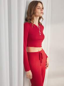 Ocili Damen minimalistische und modische Pyjama-Set, geeignet für den Sommer - Rot - Übersicht 6