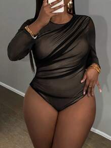 Slaydiva 1st Dames Casual & Sexy Effen Kleur Lange Mouw Bodysuit, Geschikt Voor Dagelijks Gebruik