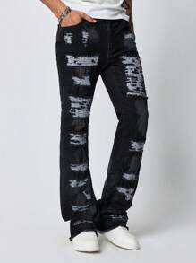 ROMWE MEN Street Life Men's Grunge Fashion Washed Distressed Frayed Hem Denim Jeans - Blue - View 6