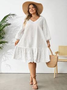 SHEIN CURVE+ Vestido casual holgado con mangas sueltas y estampado para mujer talla grande, ideal para primavera/verano o vacaciones estilo bohemio
