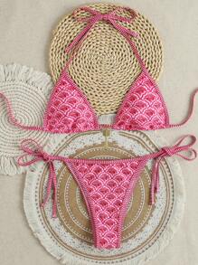 SHEIN Swim Conjunto de bikini con estampado floral aleatorio para vacaciones en la playa