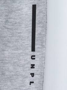 SHEIN Teen Boy Letter Print Drawstring Waist Flare Pants - Grey - View 6