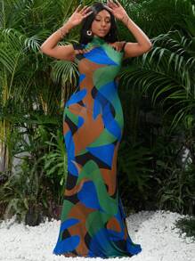 SHEIN Lady Váy hè gợi cảm màu xanh cỡ lớn cho nữ, Váy tốt nghiệp tay dài, Trang phục dự tiệc mùa hè cho nữ cao, Váy dài dự tiệc cưới - Nhiều màu - Xem 7