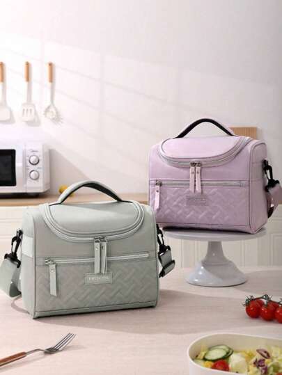 1pc Large Capacity 8L Insulated Lunch Bag, Polyester Fiber Waterproof Leakproof Soft Material Adult Lunch Portable Cooler Box With Zipper, Adjustable Shoulder Strap For Office And Picnic, Multicolor Reusable Lunch Box For Office, Work, School, Picnic, Beach, Leakproof Freezable Cooler Bag With Handle