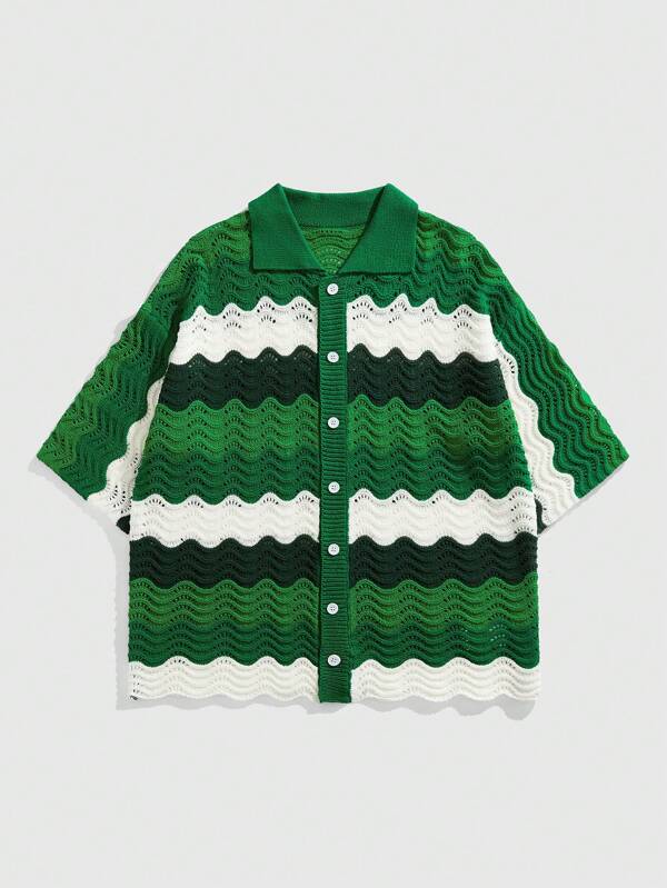 ROMWE MEN Street Life Men's Loose Knit Shirt, Short Sleeve Knit Top, Vacation