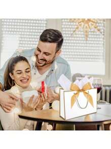 SHEIN 4Pcs Gift Bags, Wedding Bride Present Bag Gift Wrapping Bag With Cards Gift Bag For Birthday Wedding Party Mother's Day 28x10x20cm,Christmas,Wedding,Back To School