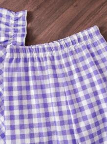 SHEIN Set de 2 piezas de ropa para el hogar para niñas bebé que incluye top con cuello a cuadros y bolsillos, y pantalones casuales