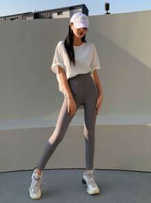 DAZY Solid Split Hem Patched Drop Shoulder Tee - White - View 3