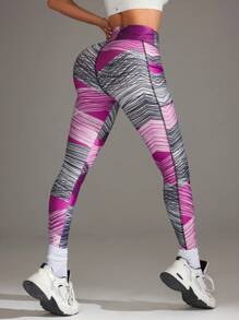 Easithlete 女式高腰瑜伽印花紧身裤，带口袋，弹力健身裤 - 彩色 - 查看 2