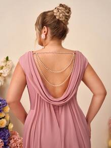SHEIN Belle Plus Elegant Satin Dress With Faux Pearl Decor, Open Back Mermaid Hem Maxi Bridesmaid Gown