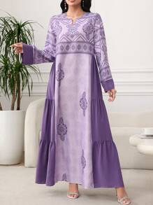Al Najma Abito lungo a maniche lunghe con stampa patchwork, minimalista e alla moda, adatto per l'estate