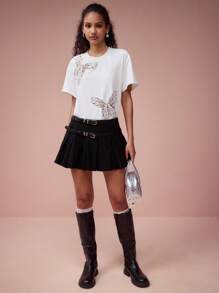 Enchnt 春夏浪漫女士蝴蝶刺绣镂空 T 恤，甜美优雅，适合情人节、节日、甜蜜约会、日常和度假 - 白色 - 查看 6